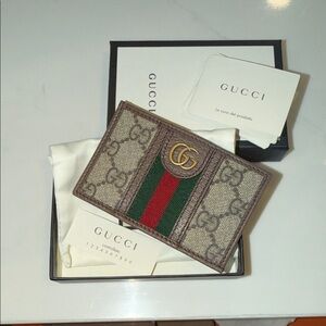 Gucci Beige and Green Ophidia Card Holder